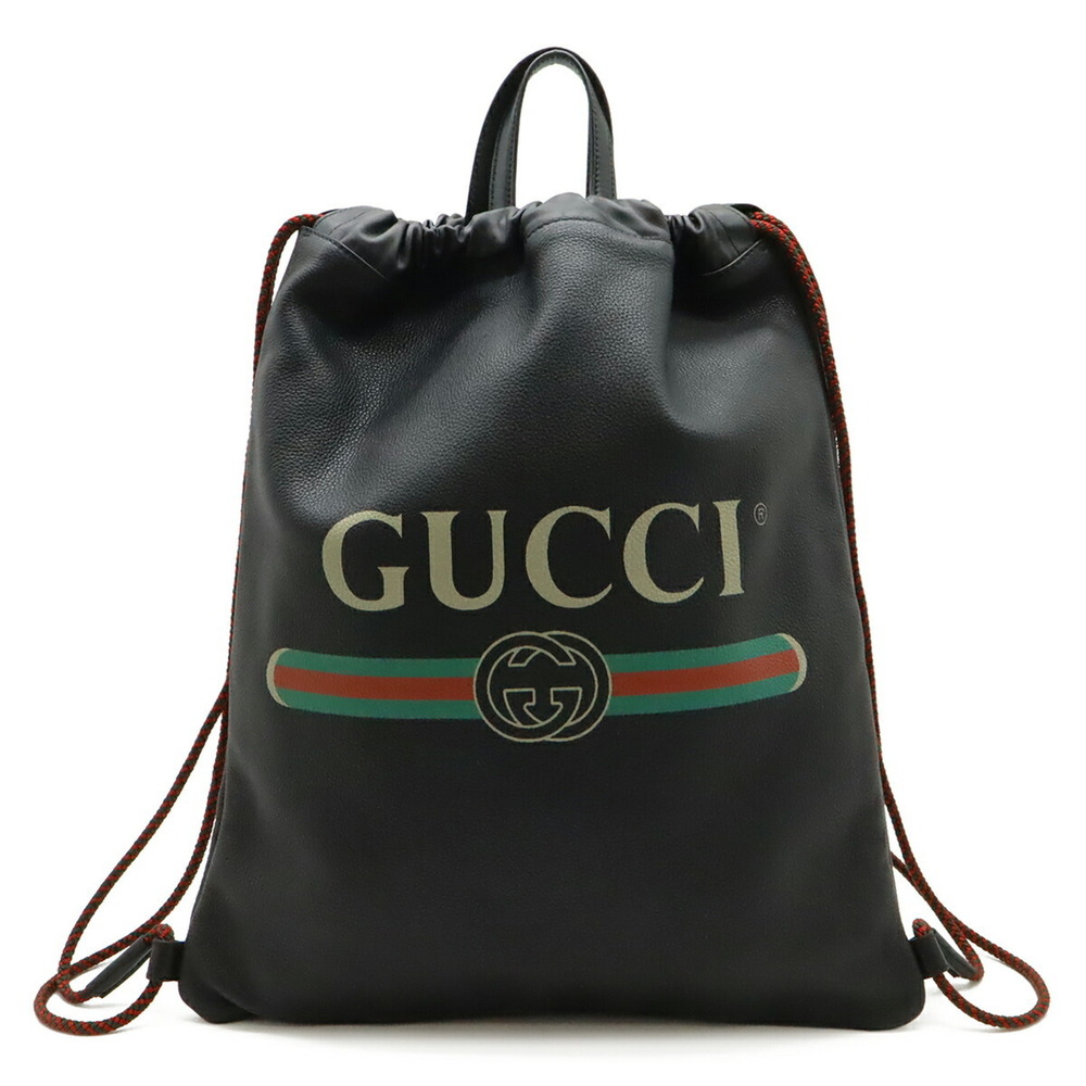 GUCCI Gucci Print Drawstring Backpack Rucksack Tote Bag Style Leather Black 4...